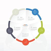 basiscirkel infographic sjabloon met 5 stappen, proces of opties, procesgrafiek, gebruikt voor procesdiagram, presentaties, werkstroomlay-out, stroomschema, infograph. vectorillustratie eps10. vector