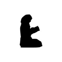 silhouet van de vrouw Moslim of moslim lezing al koran of Koran. vector illustratie