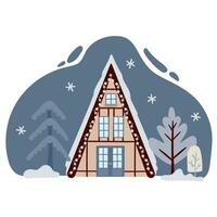 landschap met Europese huis gebouwen met Kerstmis decoratie Aan gevels. oud stad huizen met sneeuw Aan dak, versierd voor Kerstmis. vector