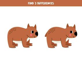 vind 3 verschillen tussen twee schattig tekenfilm wombat. vector