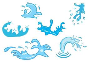 set van waterdruppel en plons van sprankelende blauwe pictogramillustratie vector