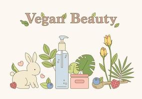 illustratiebanner van biologische veganistische cosmetica tegen dierproeven. overzicht eenvoudige vectorillustratie. vector