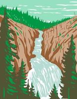 Kepler laat een waterval vallen op de rivier de Firehole in het zuidwesten van Yellowstone National Park, Wyoming, VS, WPA-posterkunst vector