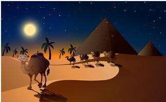 Kamelen die in de woestijn bij nacht lopen vector