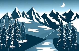 winter sneeuw bergtop pijnboom natuur landschap avontuur illustratie vector