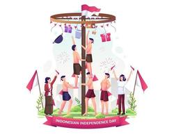 Indonesiërs strijden om pinangklimmen om de onafhankelijkheidsdag van Indonesië op 17 augustus te vieren. vector illustratie