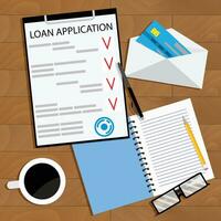 ontvangen bank lening concept top visie. lening financiën toepassing contract. vector illustratie