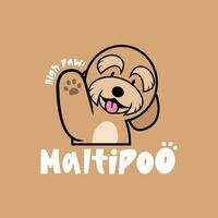 schattig Maltipoo hond is geven hoog vijf tekenfilm logo vector