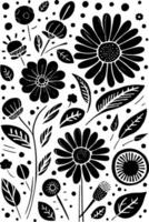 abstract zwart en wit monochromatisch hand getekend bloemen structuur patroon tekening vector illustratie