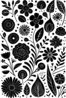 abstract zwart en wit monochromatisch hand getekend bloemen structuur patroon tekening vector illustratie