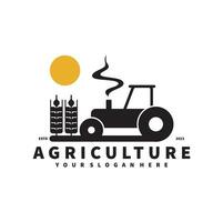 trekker logo voor landbouw, agronomie, tarwe landbouw, landelijk landbouw velden, natuurlijk oogst. boerderij trekker vector ontwerp