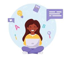 indiase meisje studeren met computer. online leren, terug naar schoolconcept. vector