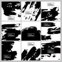 reeks van negen hand- getrokken achtergronden met abstract borstel slagen. minimaal zwart en wit banier ontwerp. vector illustratie