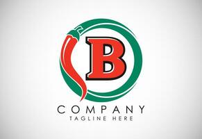Engels alfabet b met rood chili logo ontwerp. grafisch alfabet symbool voor zakelijke bedrijf vector