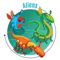 gekleurde isometrische aliens achtergrond vectorillustratie vector