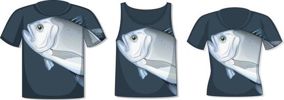 voorkant van t-shirt met sjabloon voor gigantische trevally vis vector