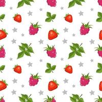 naadloos patroon met frambozen, aardbeien en bladeren vector