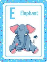 alfabet flashcard met letter e voor olifant vector