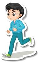 stripfiguur sticker met een jongen joggen op een witte achtergrond vector