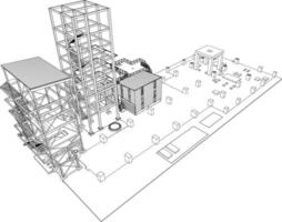 3d illustratie van industrieel gebouw vector