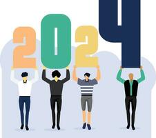 Mannen houden getallen van 2024. gelukkig nieuw jaar 2024 groet ontwerp concept. vector