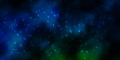 donkerblauwe, groene vectorachtergrond met kleurrijke sterren. vector