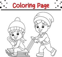 Kerstmis gelukkig kinderen kleur bladzijde voor kinderen. vector zwart en wit illustratie geïsoleerd Aan wit achtergrond.