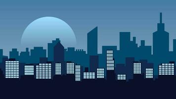 vector illustratie van stadsgezicht. silhouet van gebouw horizon in de nacht. stad landschap voor achtergrond, behang of landen bladzijde. stedelijk landschap met helling kleur stijl