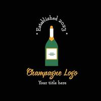 Champagne fles vlak vector logo ontwerp, nieuw jaar evenement viering kaart