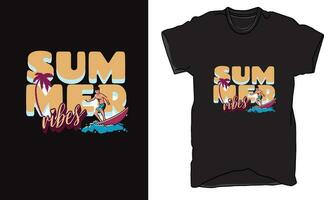 t-shirt ontwerp in woorden zomer gevoel en boom en meer vector