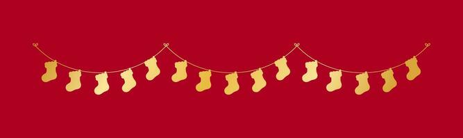 goud Kerstmis kous silhouet slinger vector illustratie, Kerstmis sokken grafiek feestelijk winter vakantie seizoen vlaggedoek
