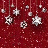 Kerstmis rood achtergrond met hangende wit sneeuwvlokken vector