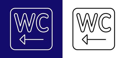 een icoon wijzend op de Ingang naar de toilet met de pijl links. beschikbaar in twee kleuren blauw, wit en wit, zwart. vector
