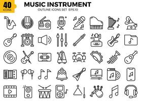 muziek- instrument pictogrammen set, lijn pictogrammen, vector illustratie