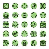 Ramadan pictogrammen reeks in gevulde schets stijl. de verzameling omvat web ontwerp, toepassing ontwerp, ui ontwerp, gedurende Ramadan, eid, en anderen. vector