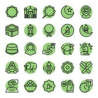 Ramadan pictogrammen reeks in gevulde schets stijl. de verzameling omvat web ontwerp, toepassing ontwerp, ui ontwerp, gedurende Ramadan, eid, en anderen. vector