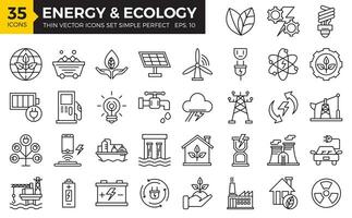 reeks van pictogrammen energie en ecologie dun lijn gemakkelijk perfect. vector illustraties.