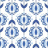 bloemen in Scandinavisch of Slavisch stijl. vector botanisch illustratie. naadloos meetkundig etnisch patroon in blauw tonen. voor behang, het drukken Aan kleding stof, inpakken, achtergrond.