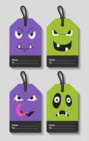 reeks van halloween geschenk labels. emoties, tekenfilm gezichten, grappig monsters. afdrukbare groet kaarten illustratie. helder ontwerp voor halloween in traditioneel kleuren. vector