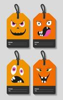 reeks van halloween geschenk labels. emoties, tekenfilm gezichten, grappig monsters. sjabloon voor groet kaarten, Gefeliciteerd, uitnodigingen, stickers. vector illustratie.