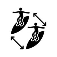 afstand houden tussen surfers zwarte glyph-pictogram vector