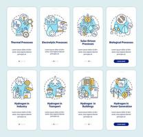 waterstofproductie onboarding mobiele app paginaschermen set vector