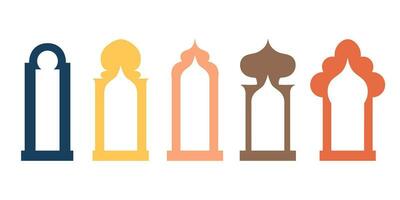 verzameling van Arabisch oosters ramen, bogen, spiegel, deur modern ontwerp voor lijsten, patronen, achtergronden. moskee koepel en lantaarns Islamitisch Ramadan kareem en eid mubarak stijl. vector illustratie