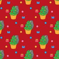 kat en Kerstmis boom, eco cactus nieuw jaar. vector