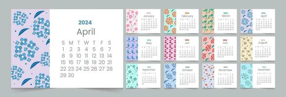 reeks van Japans bloem maandelijks kalender 2024 12 maand vector