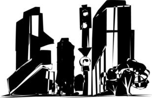 zwart-wit skyline van de stad vector