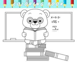 kleur boek van schattig teddy beer zittend Aan boeken terwijl lezing boek in klas. vector tekenfilm illustratie