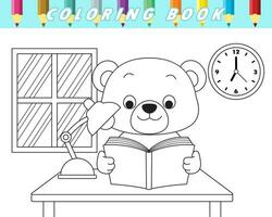 kleur boek van schattig teddy beer lezing boek. vector tekenfilm illustratie
