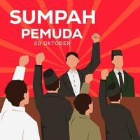 vlak vector sumpah pemuda 28 oktober illustratie. jong mensen zijn bespreken. vertaling gelukkig Indonesisch jong belofte