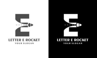 letter e sjabloon logo met raketlancering symbool. vector